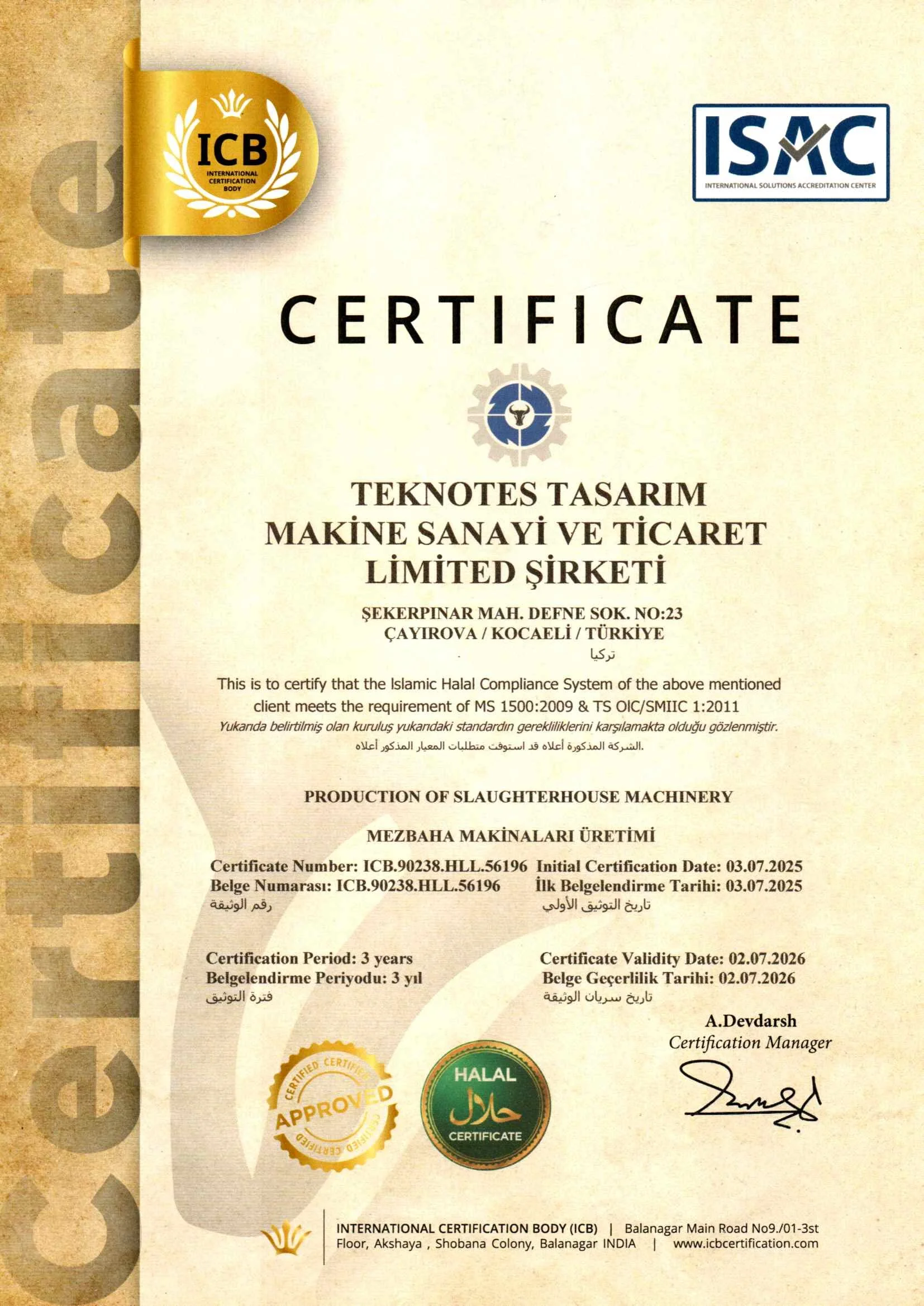 Halal certified slaughterhouse equipment manufactured by Teknotes Group