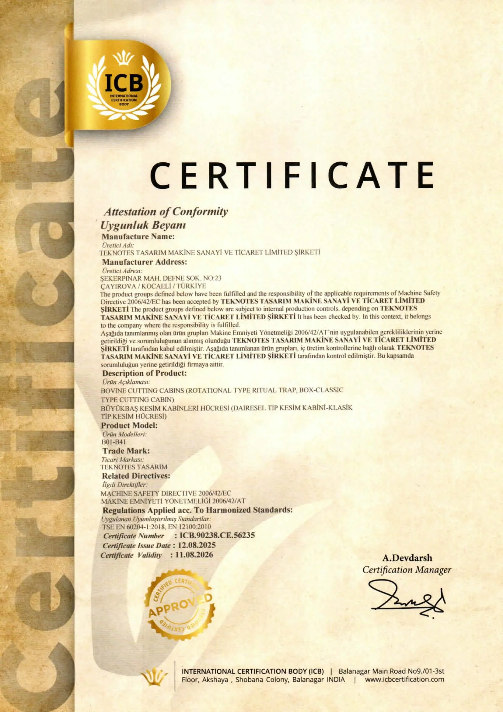 CE certified abattoir equipment manufactured by Teknotes Group in Turkey