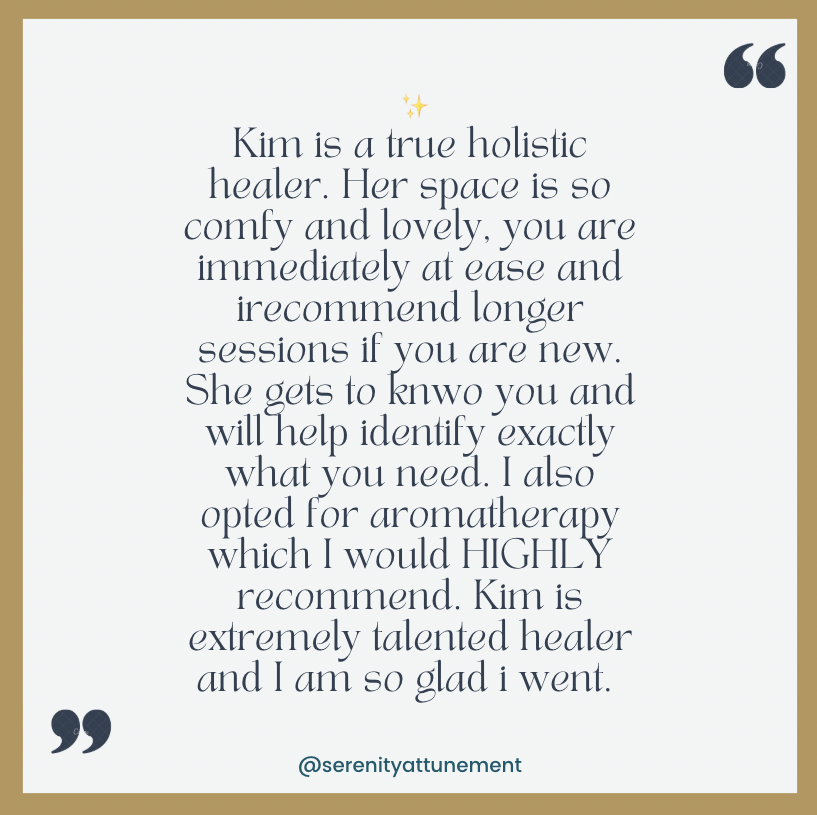 Review of Kim as a holistic healer praising her space, aromatherapy, and the healer's talent.