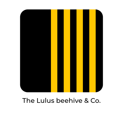 Square black background with four vertical yellow stripes near the right side.