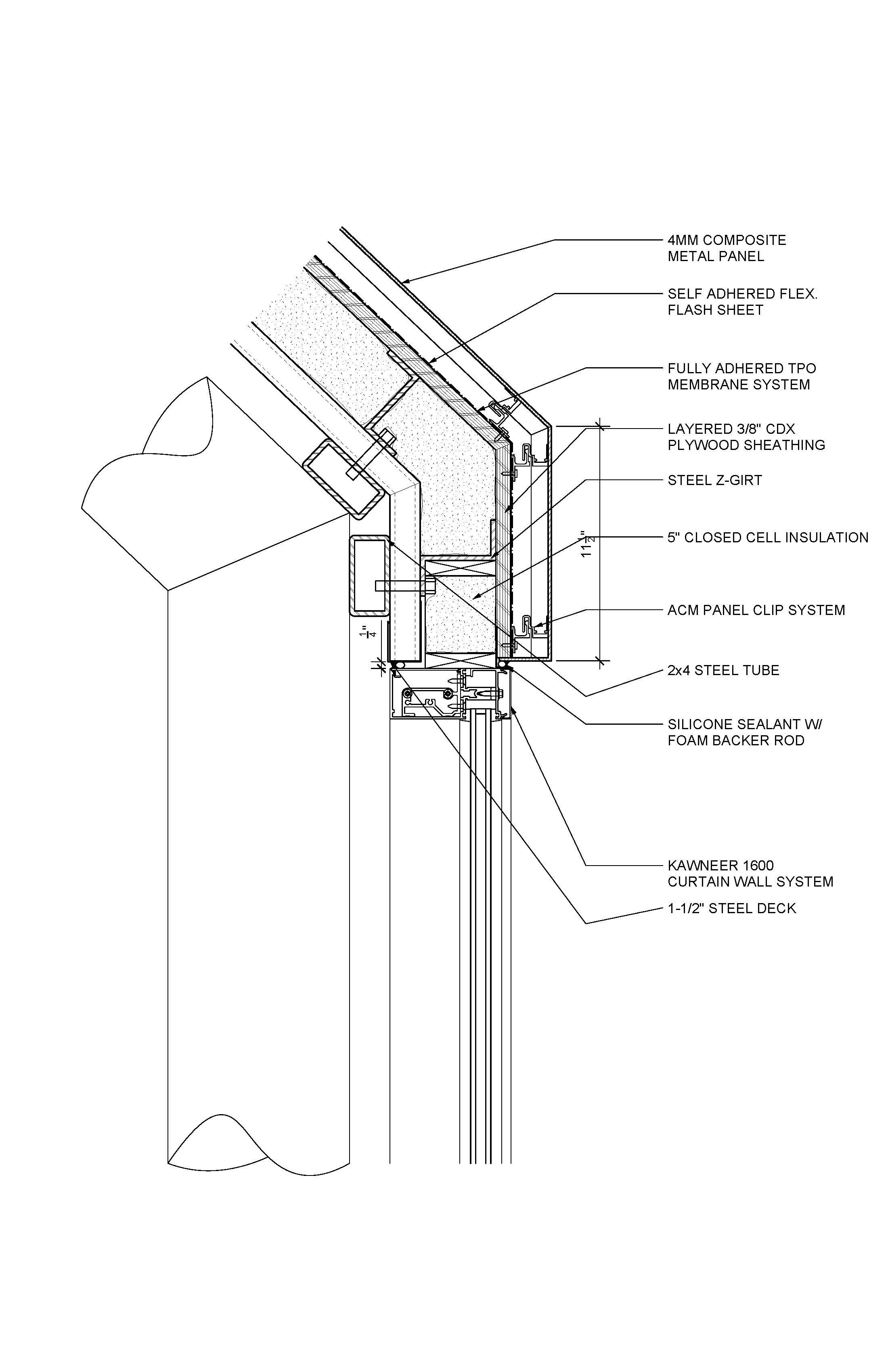 mullion-to-facade assembly detail.