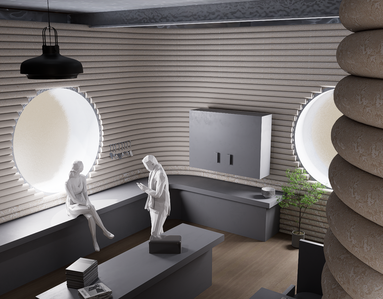 living quarter kitchen render.