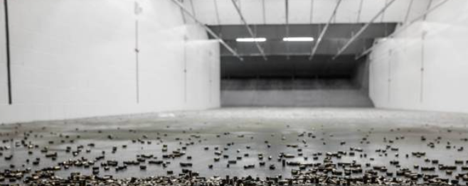 gun range with bullets on the floor