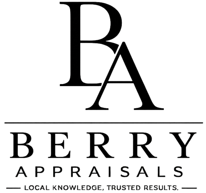 Logo for Berry Appraisals with large stylized letters 'B' and 'A', the word 'BERRY' underneath, and the tagline 'Local Knowledge Trusted Results' at the bottom.