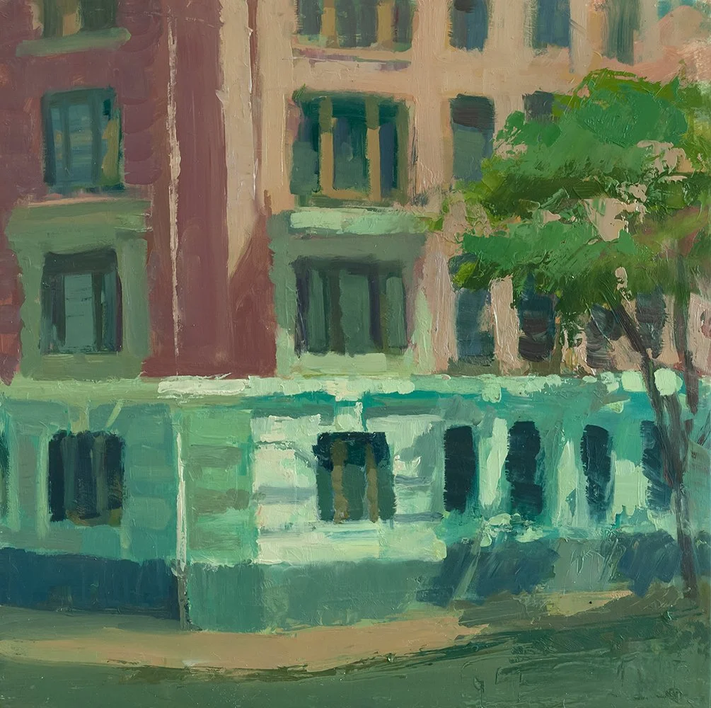  Fort Washington Corner Building, 12" x 12", Oil on Panel
