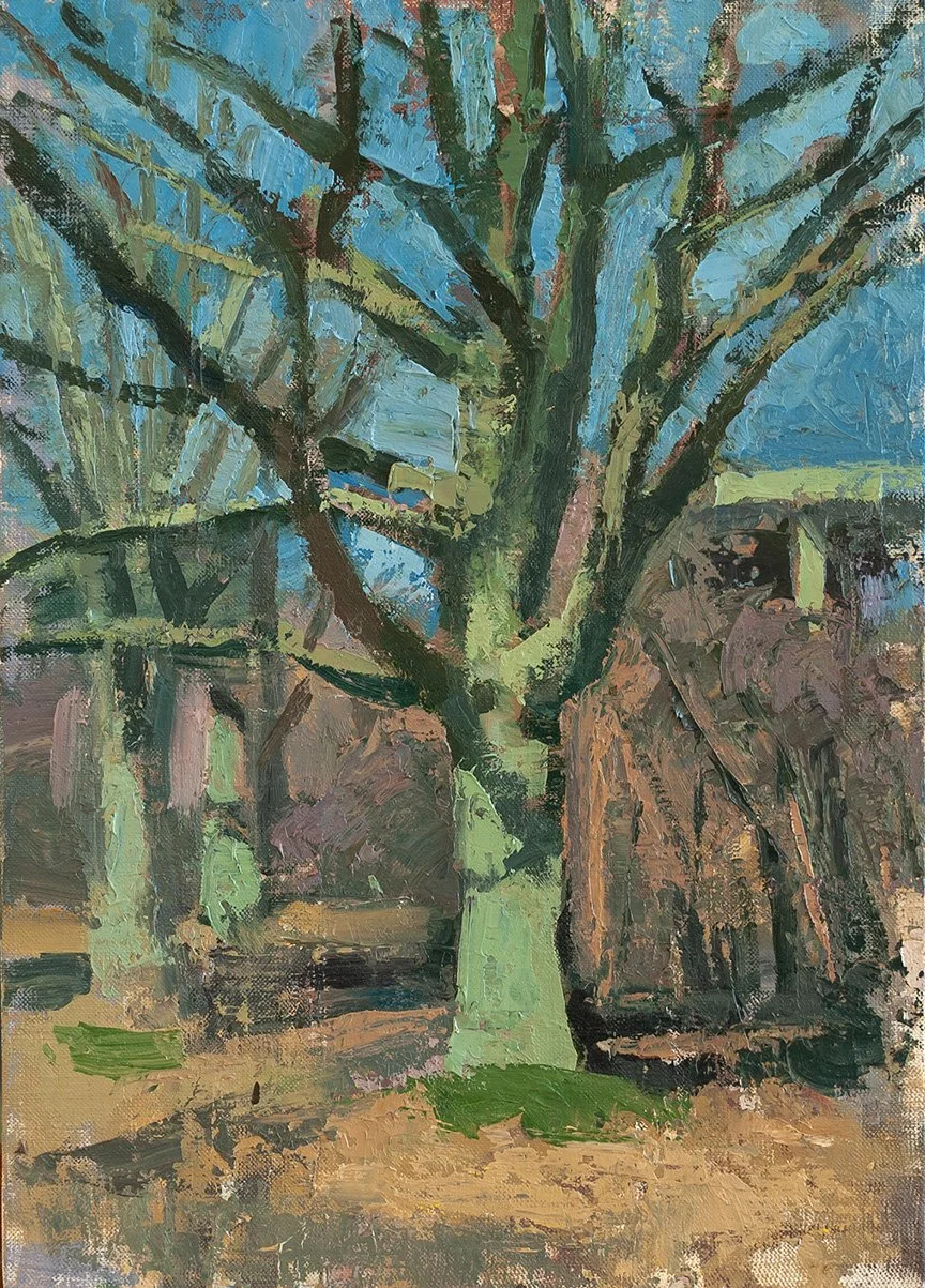 Bare Tree, Early Spring, 14" x 10", Oil on Linen Panel