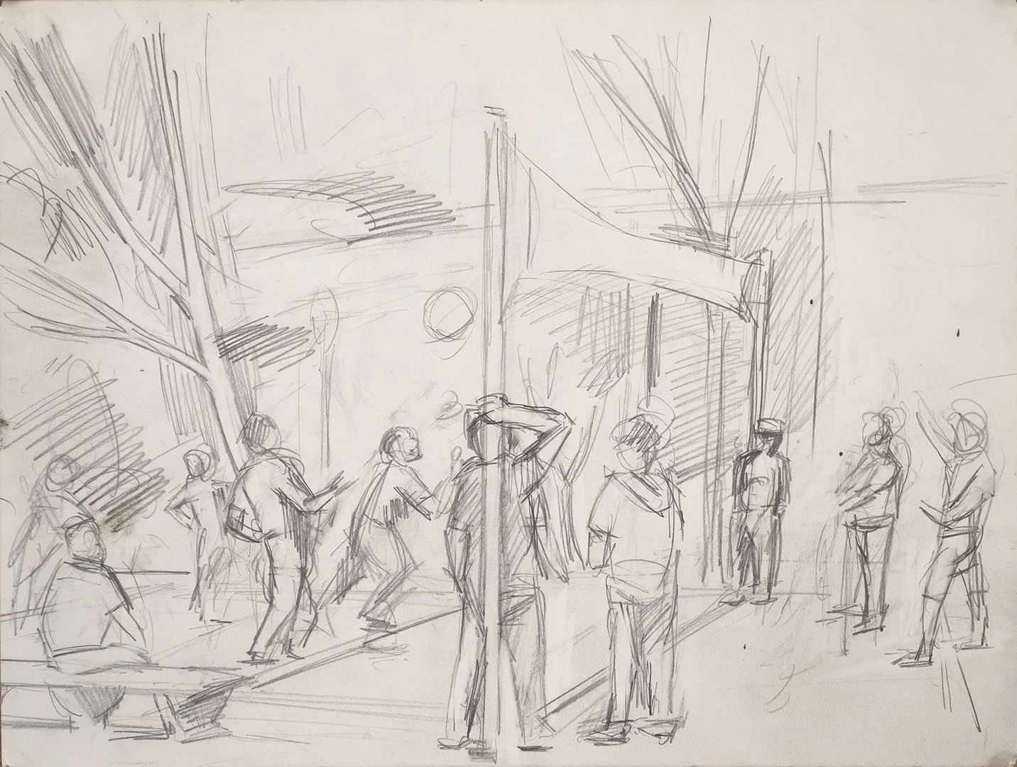  Volleyball Players with Ball in Play, 9" x 12", Pencil on Paper