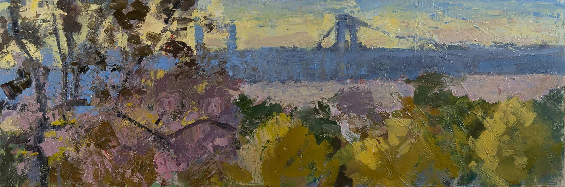 Spring Sunset, Blooming Tree, 10" x 30", Oil on Canvas