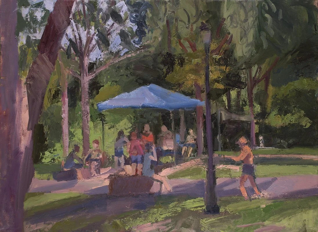 Family Gathering with Runner, 22" x 30", Oil, Paper, Canvas