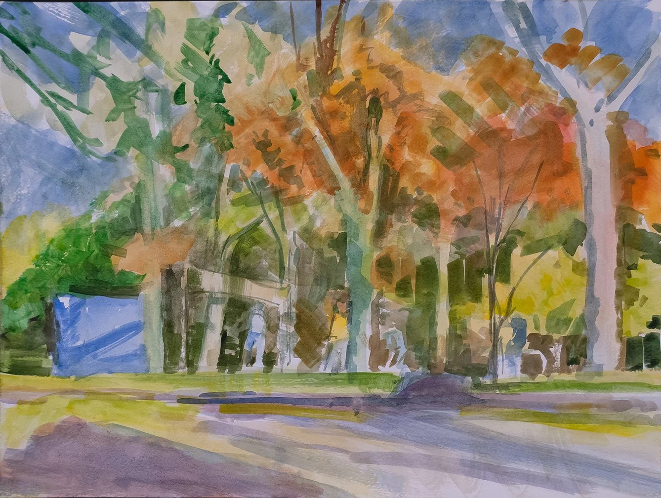 Park Volleyball Spectators, Fall, 12" x 16"