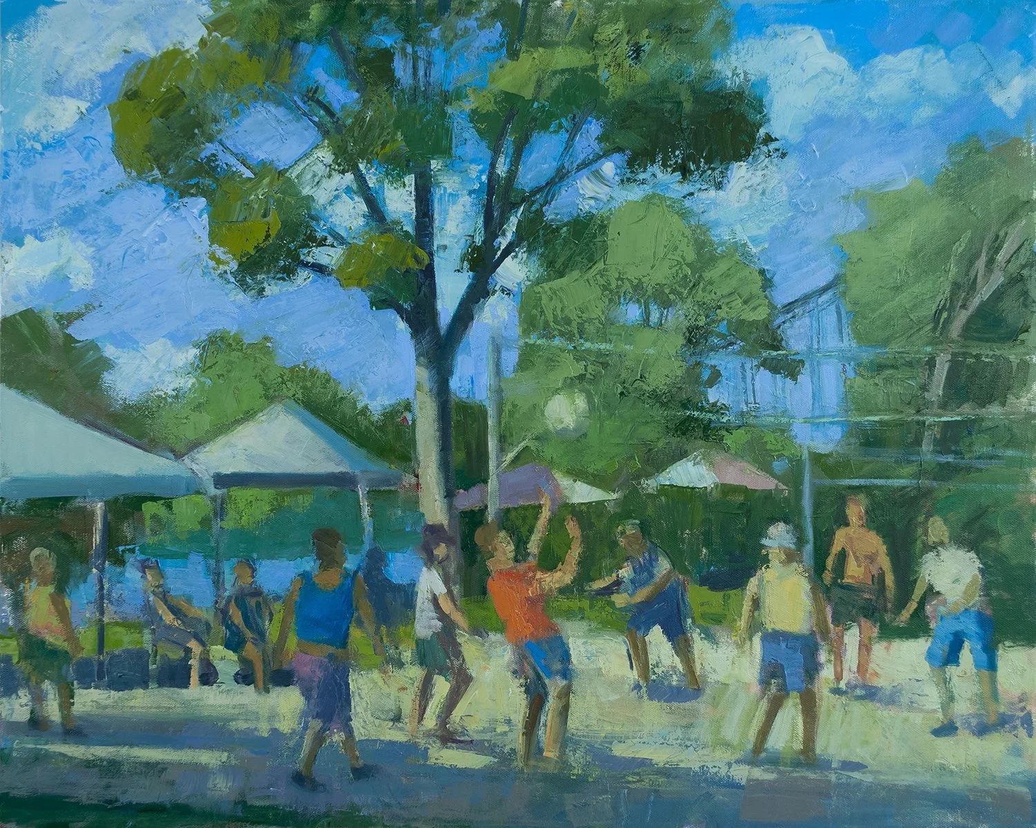 Volleyball Players and Court, 24" x 30", Oil on Canvas