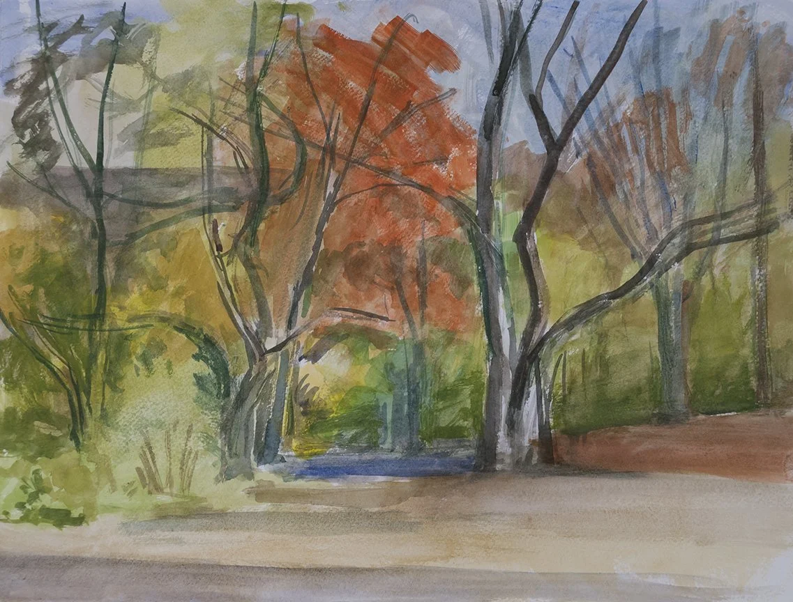 Bare Trees and Bridge, 12" x 16"