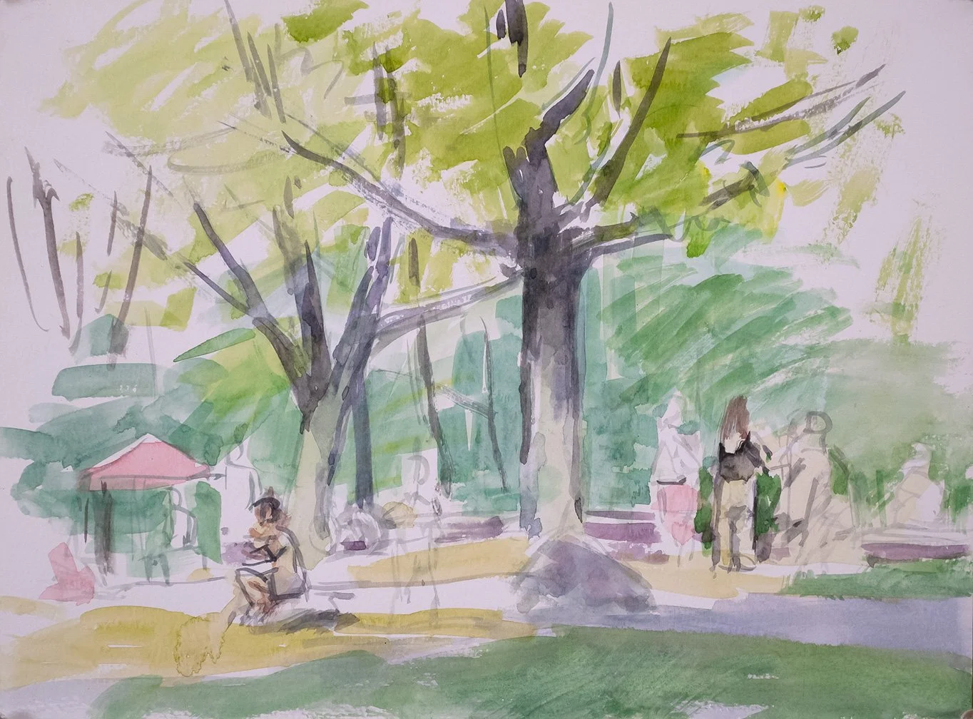 Park Volleyball Spectators, 9" x 12"