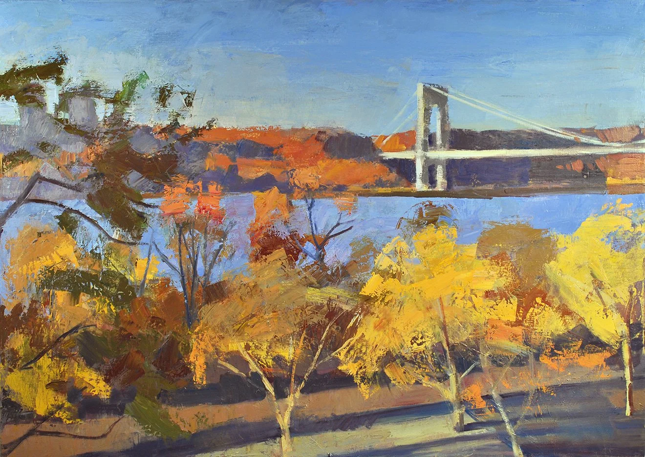 Bridge and Hudson River, Fall, 34" x 48", Oil on Linen
