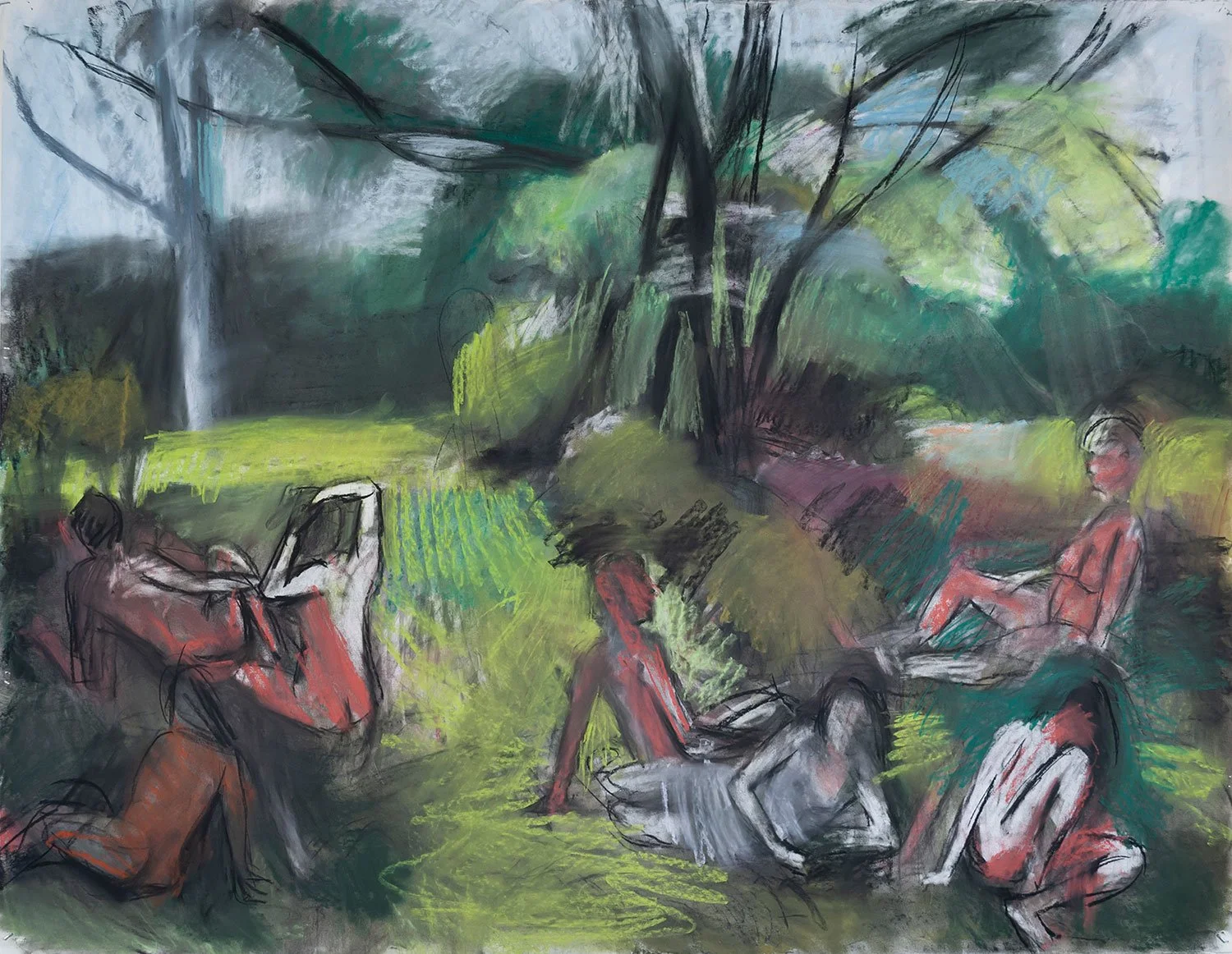  Figures in a Landscape, Study, 38” x 50”, Charcoal/Pastel