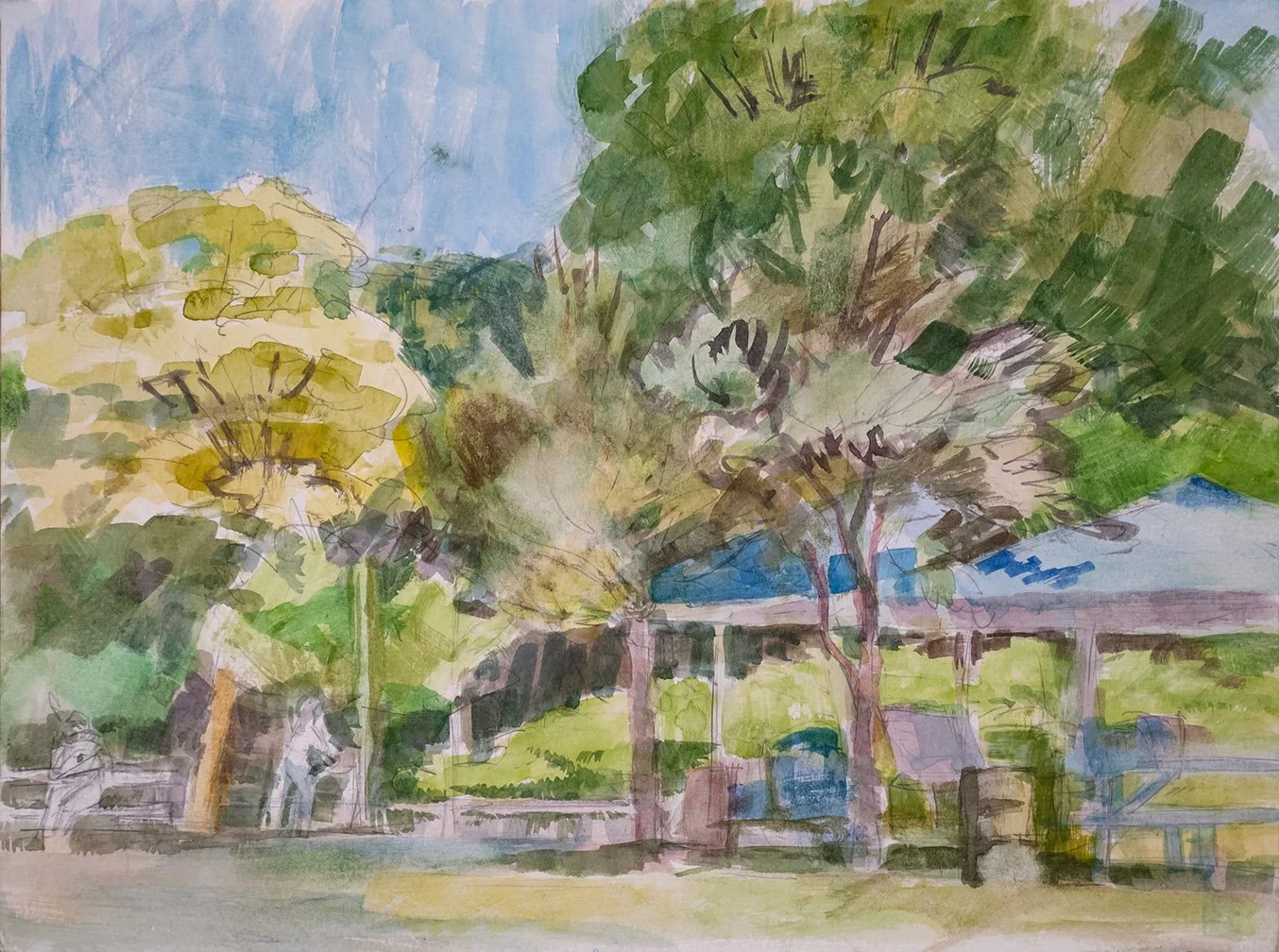 Blue Tents, 9" x 12"