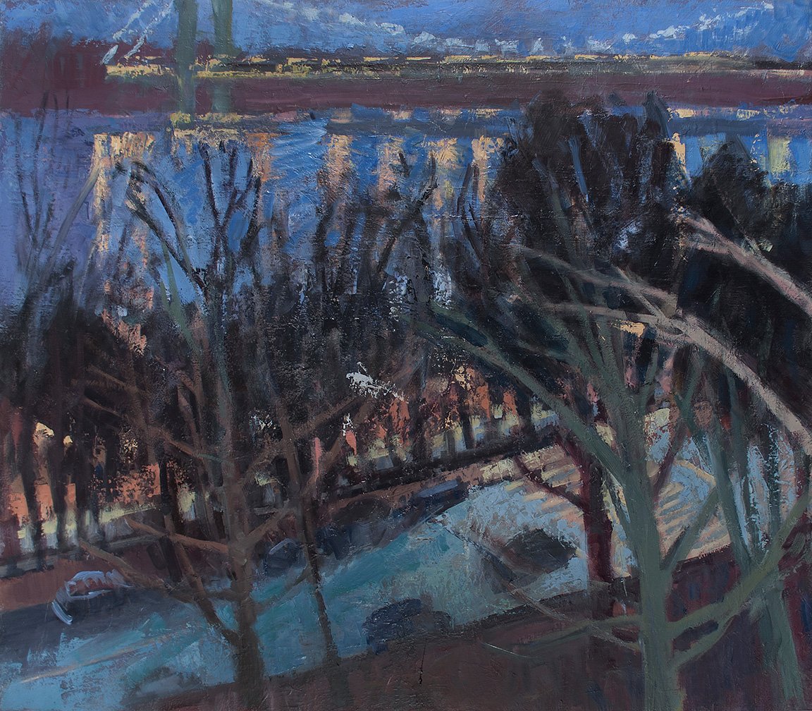  Winter Night Reflections, 40" x 46", Oil on Linen