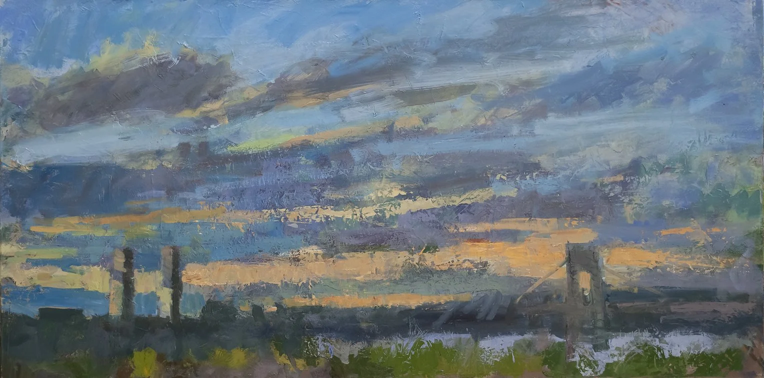  River View, Sunset, 18" x 36", Oil on Canvas