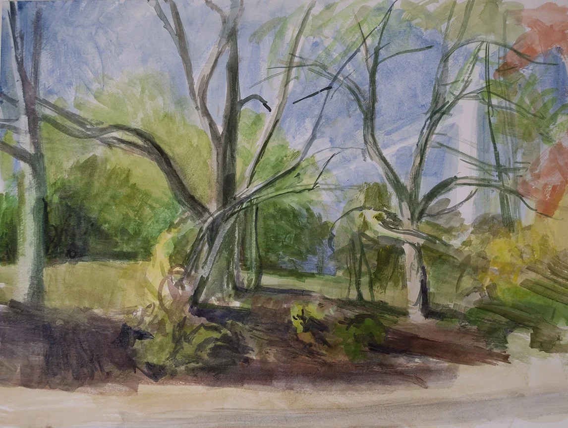 Bare Trees and Bridge, 12" x 16"