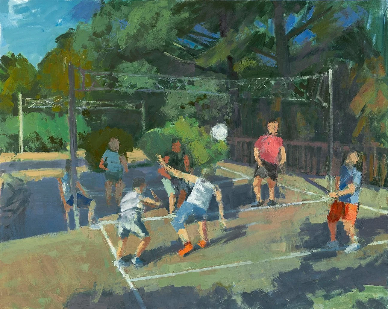 Volleyball Players and Court, 32" x 40", Oil on Linen