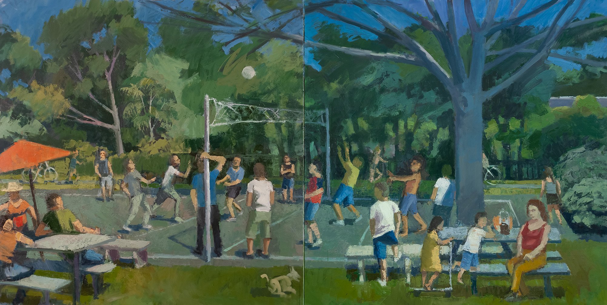 Volleyball Players in The Park, 48" x 96", Oil on Canvas