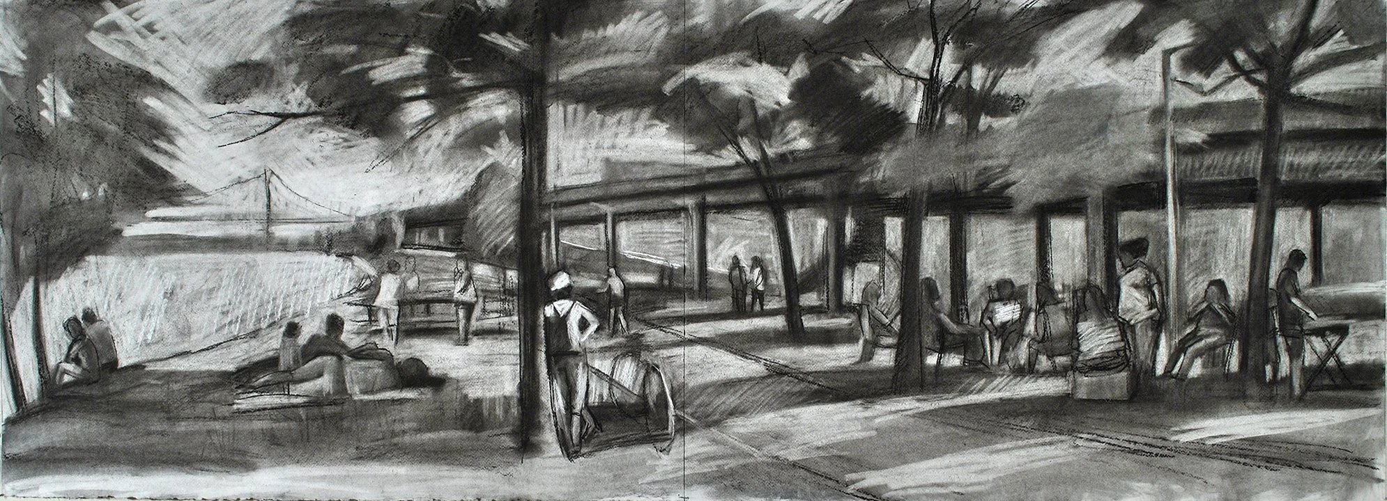  Shoreline and Highway, 22" x 60", Charcoal