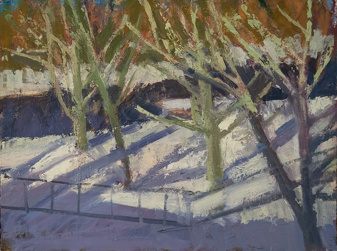  Park with Snow, 15" x 20", Oil on Paper