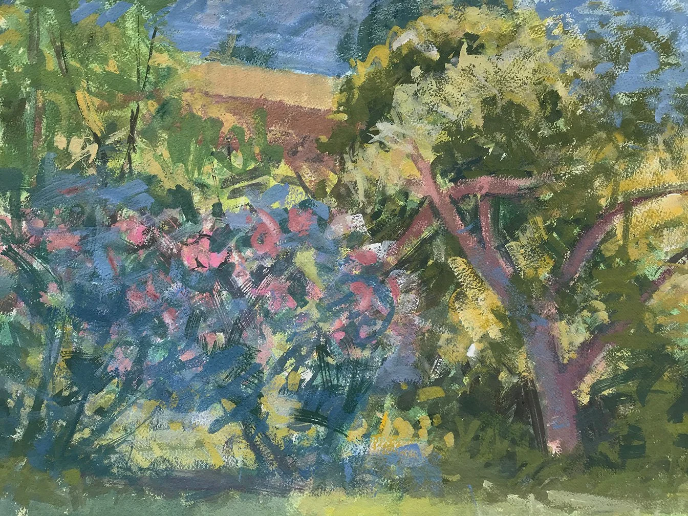 Hibiscus, Split-Tree and Highway, Study, 15" x 20", Gouache on Paper