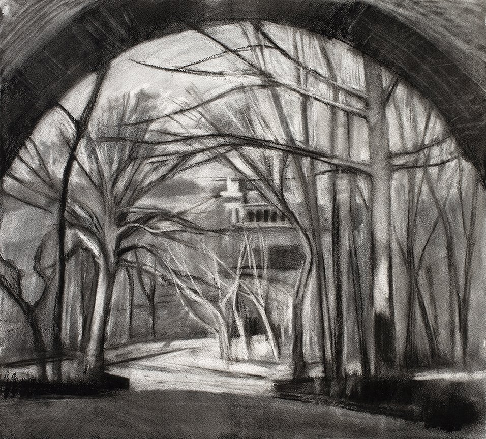  Fort Tryon, Winter View, 22" x 30", Charcoal