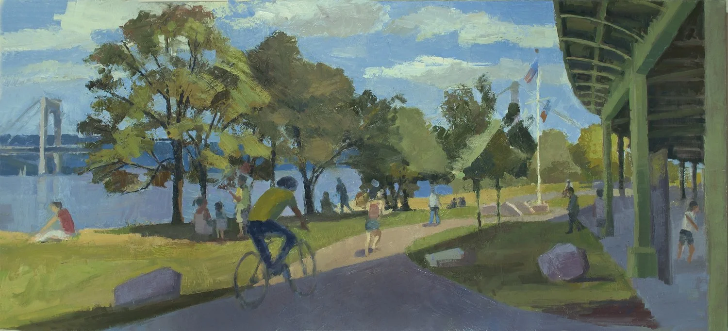Bike Path and Overpass, 28" x 62", Oil on Linen