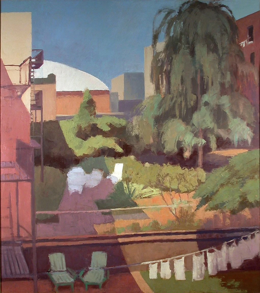  Dean Street Backyards, Oil on Canvas, 48” x 54”