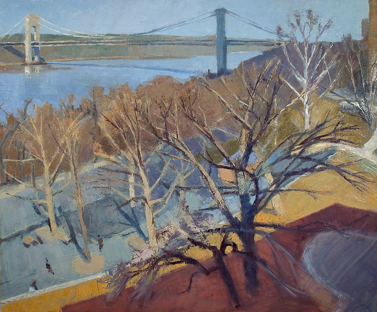  Bridge and Park, Winter, 38" x 48", Oil on Linen