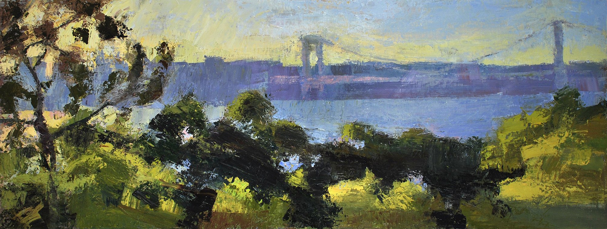  Hudson River, Sunset, 22" x 58", Oil, Paper, Canvas