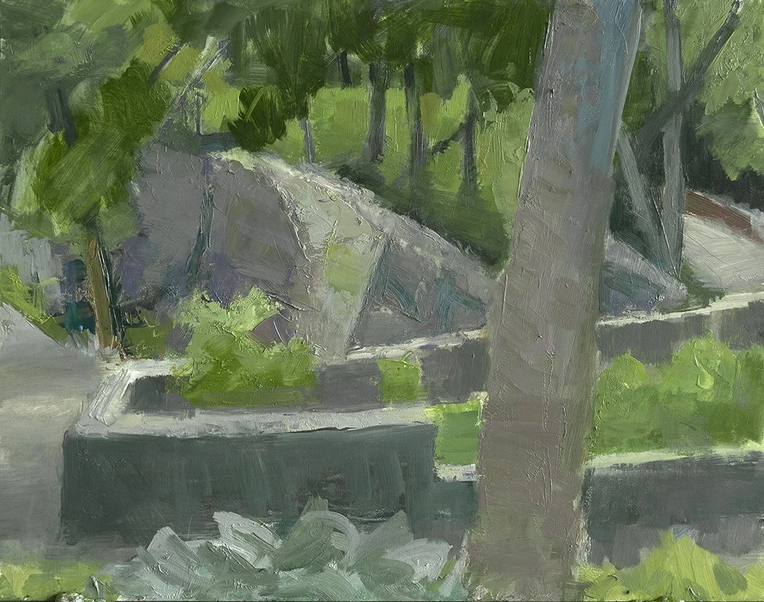 Fort Tryon, Path to Cloisters and Rocks, 11" x 14", Oil on Panel