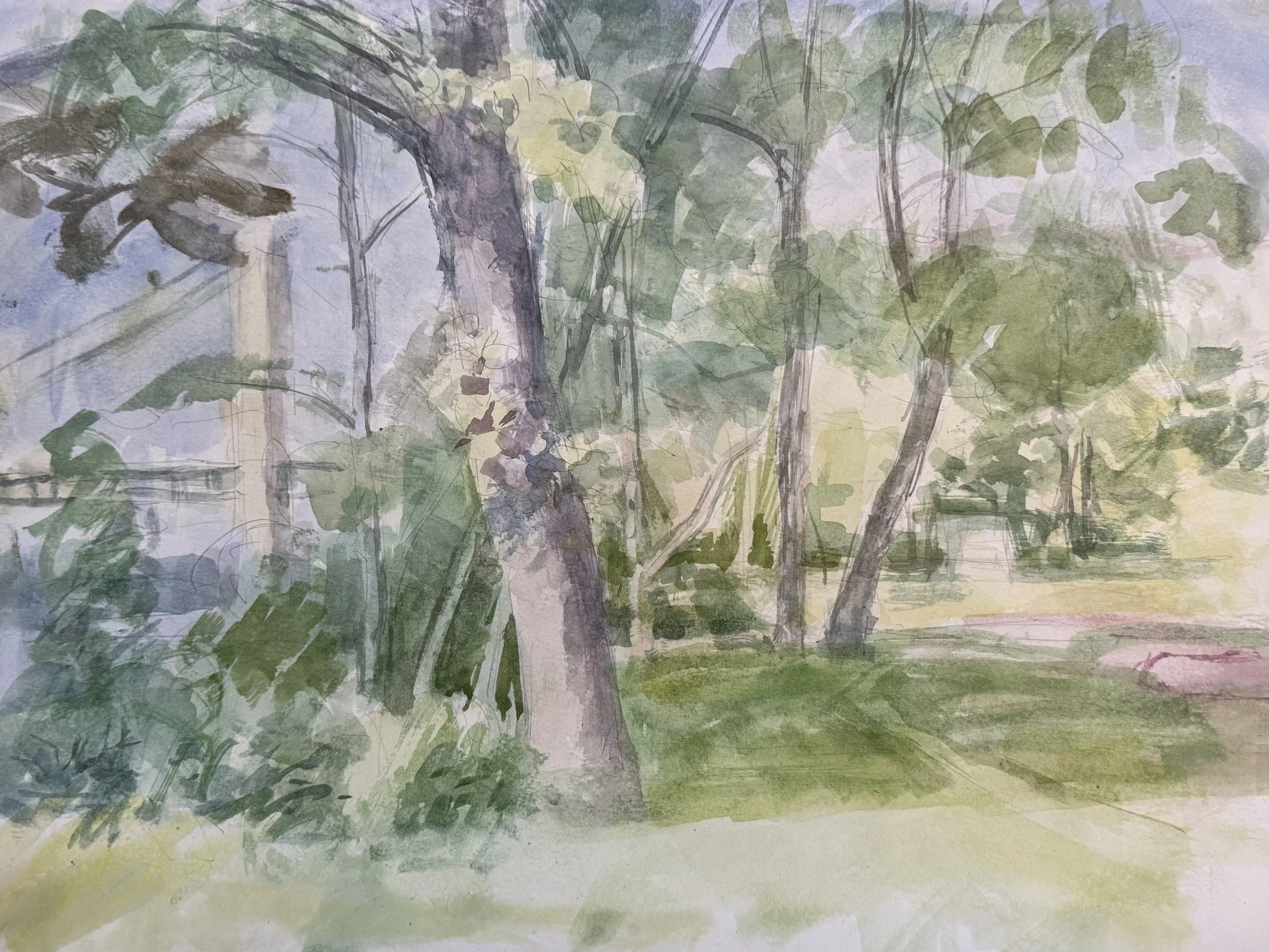 Park with View with Bridge, 12" X 16"
