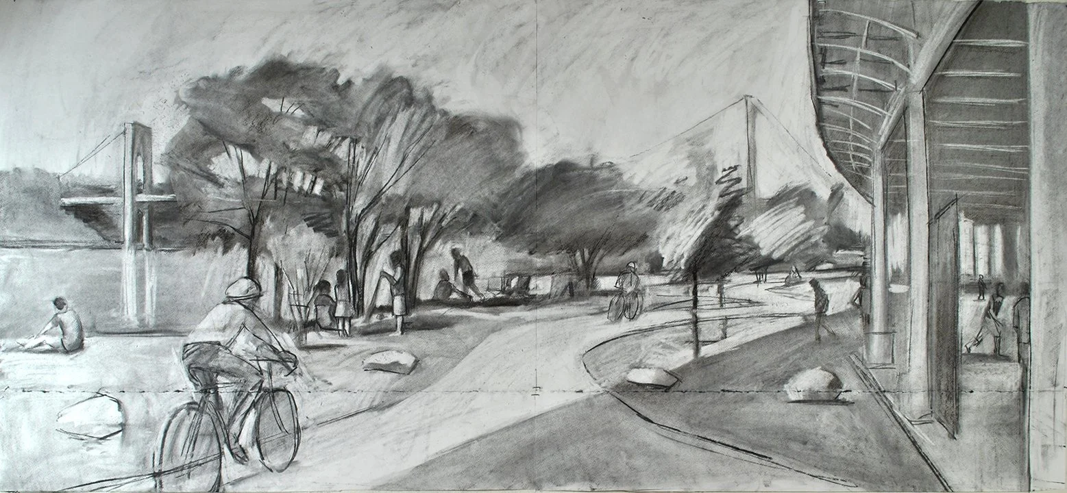  Bike Path and Overpass, 28" x 60", Charcoal