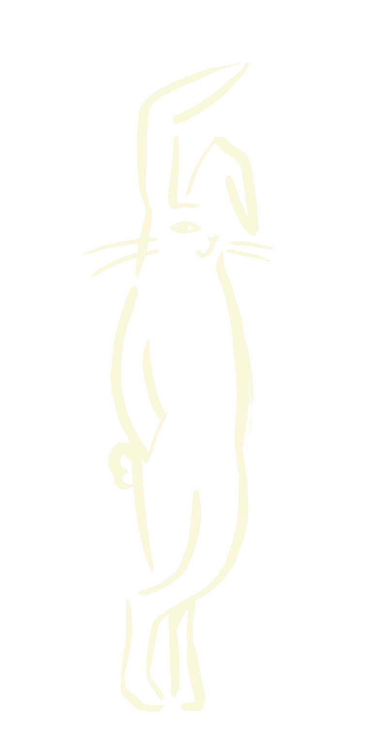 Minimalist line art drawing of a nude woman with a large, elongated bunny ear, set against a black background.