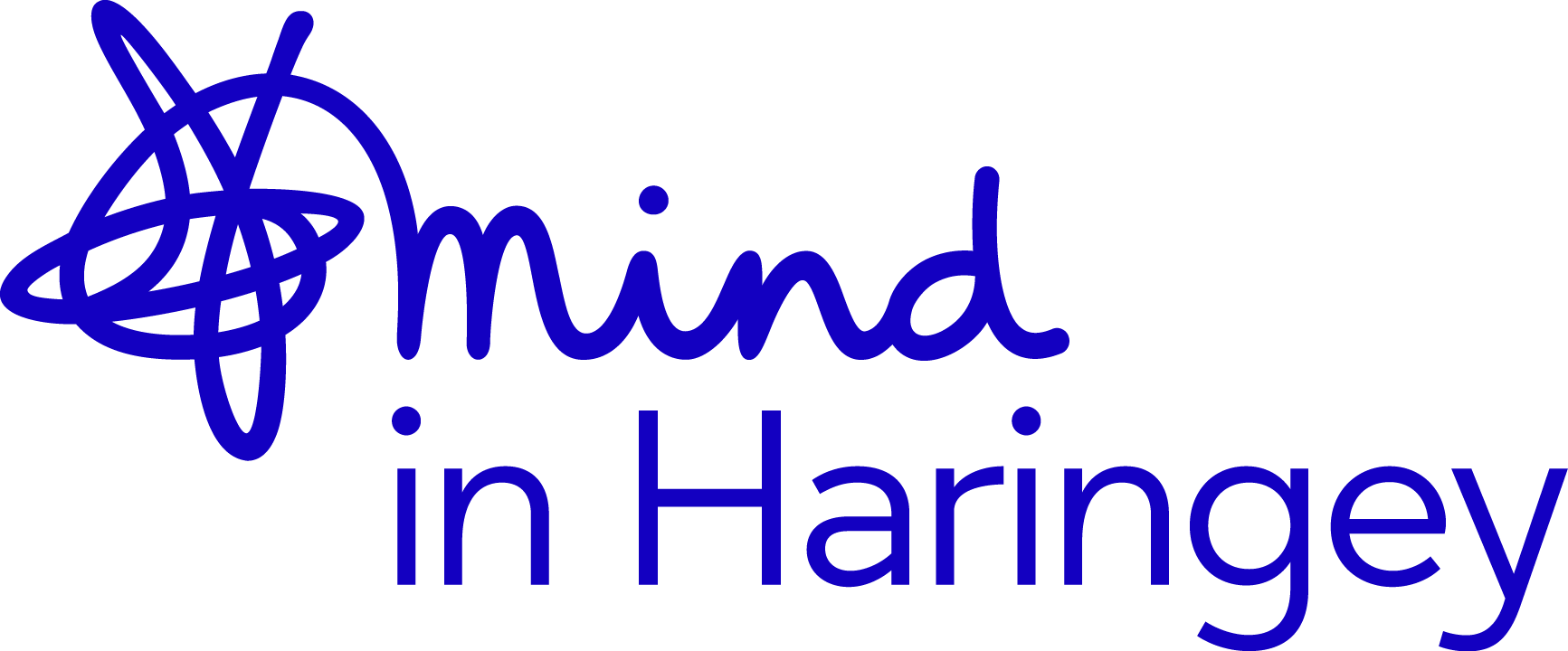 Blue handwritten text that says "mind" with a scribble icon, followed by "in Haringey".