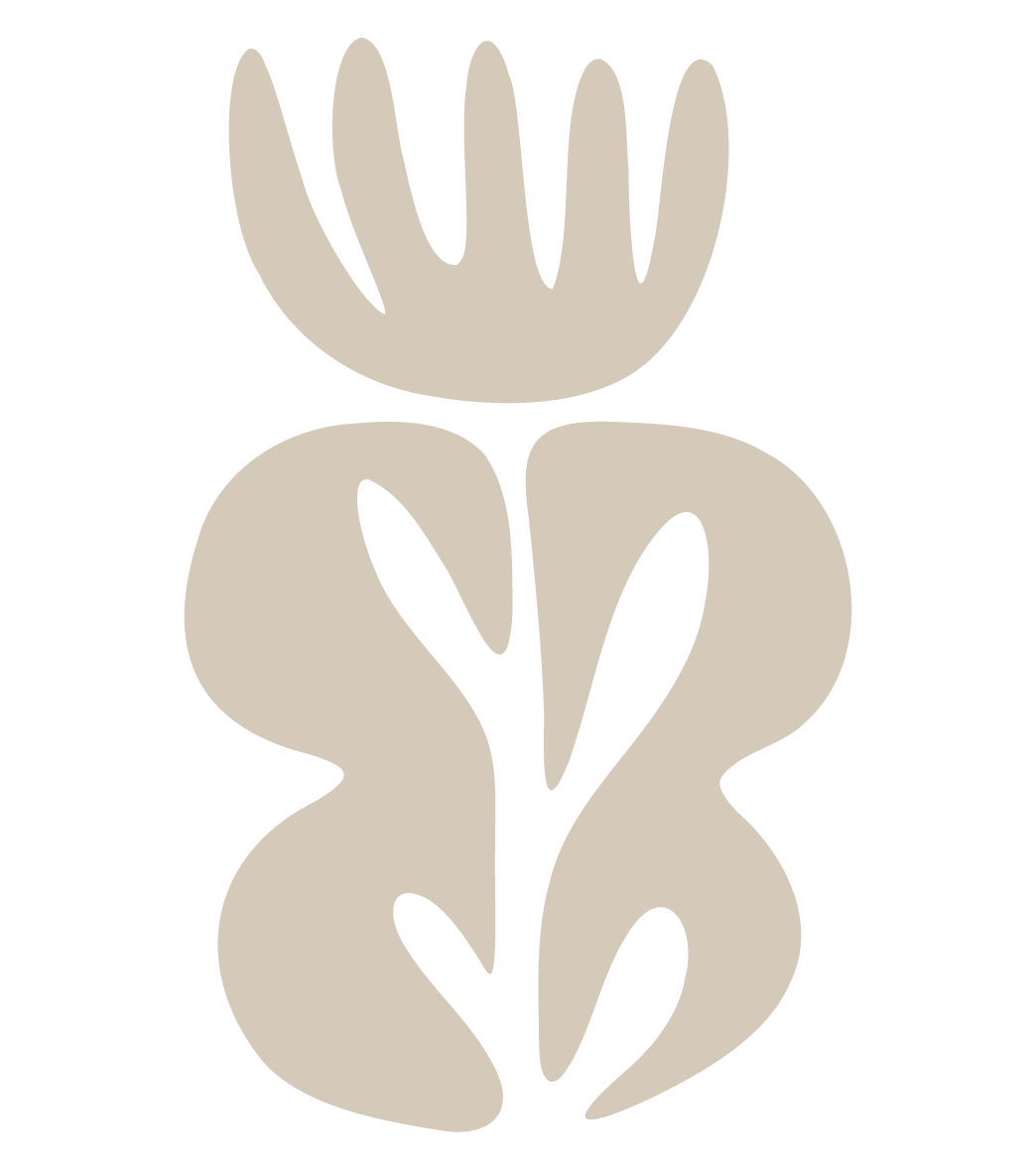 Stylized plant illustration with beige leaves and black background.