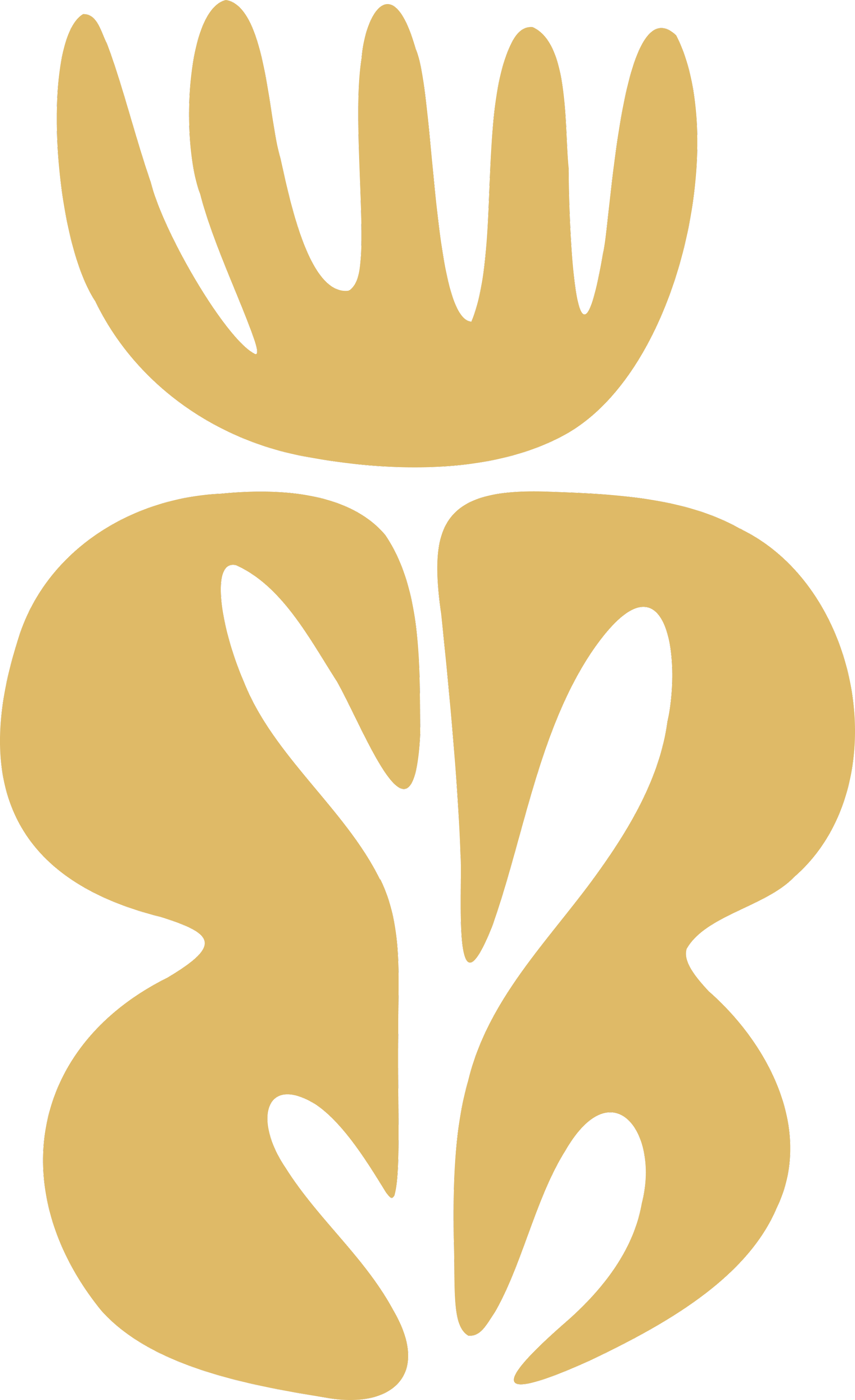 A stylized, minimalist illustration of a plant with three gold-colored, curved leaves on a black background.