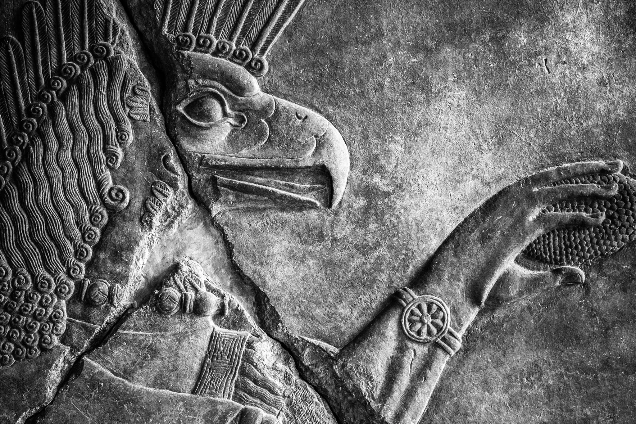 Neo-Assyrian Relief Panel, Pergamon Museum, Berlin — ancient carved stone profile with elaborate headdress