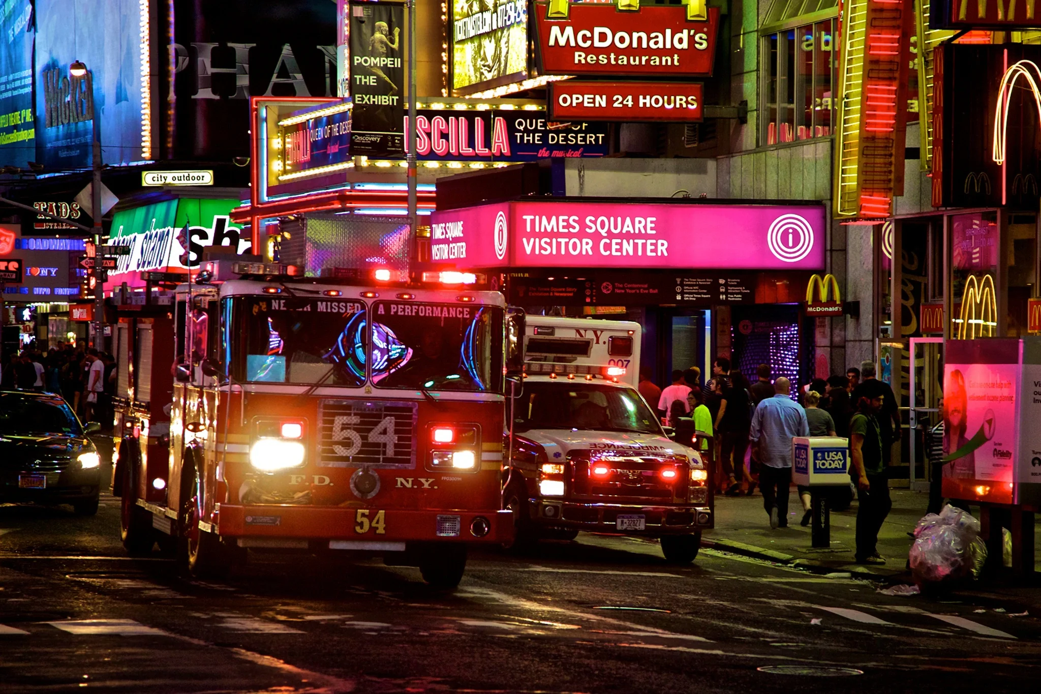 NYFD response team fire engine, Times Square, New York City — editorial documentary