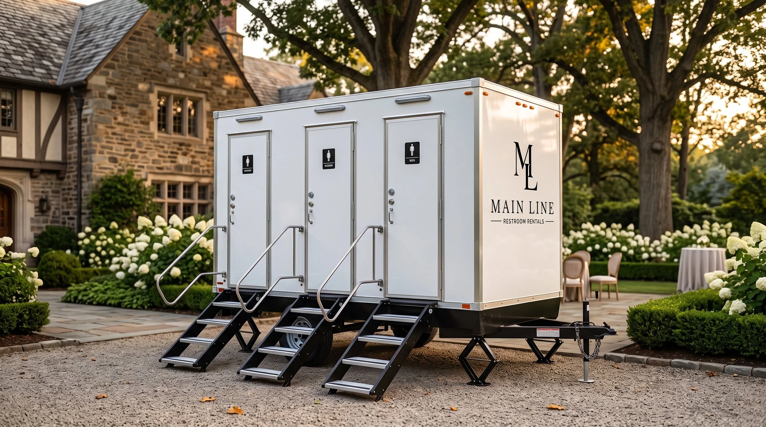 Wedding restroom trailer rental in Bucks County, Pennsylvania