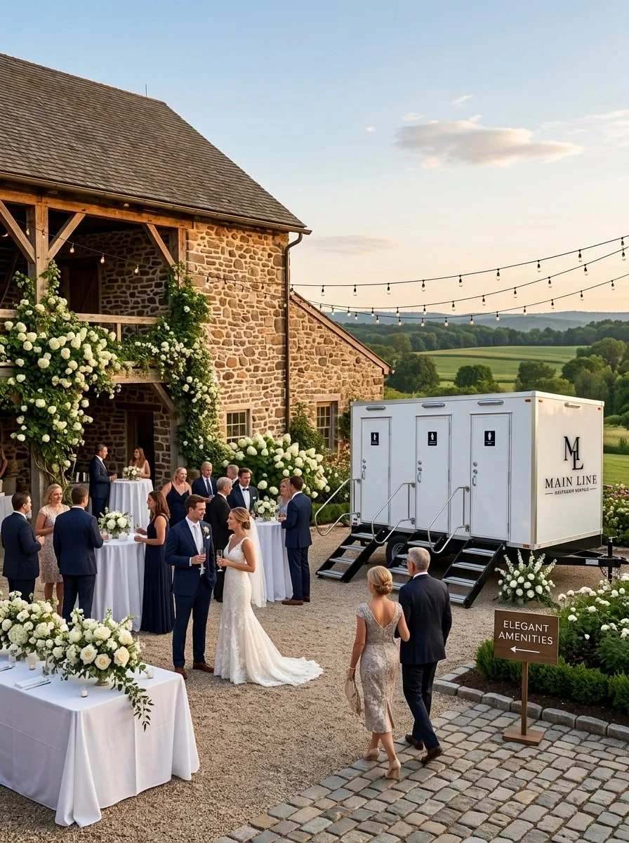 Wedding with a luxury restroom trailer rental in Pennsylvania
