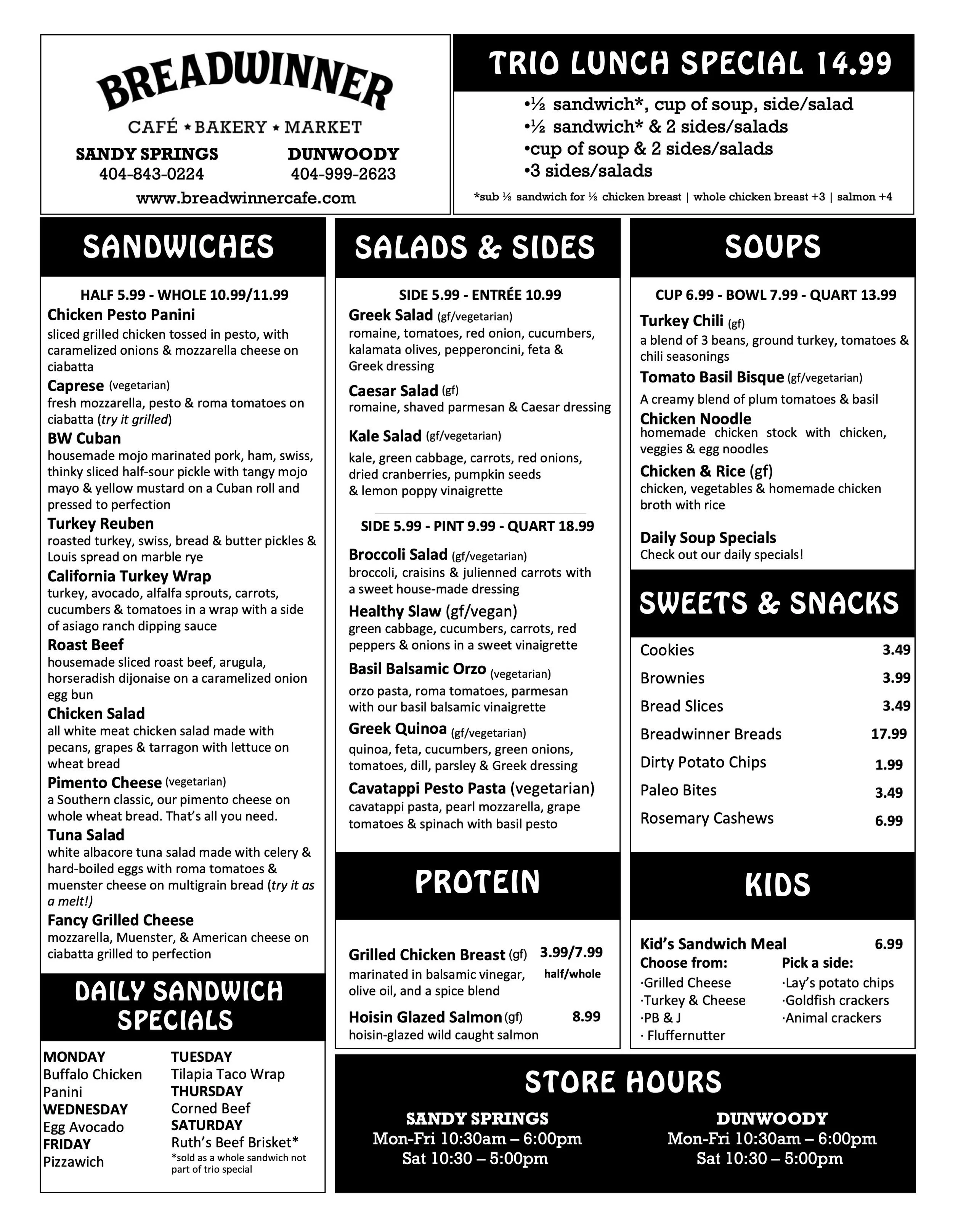 Breadwinner Menu