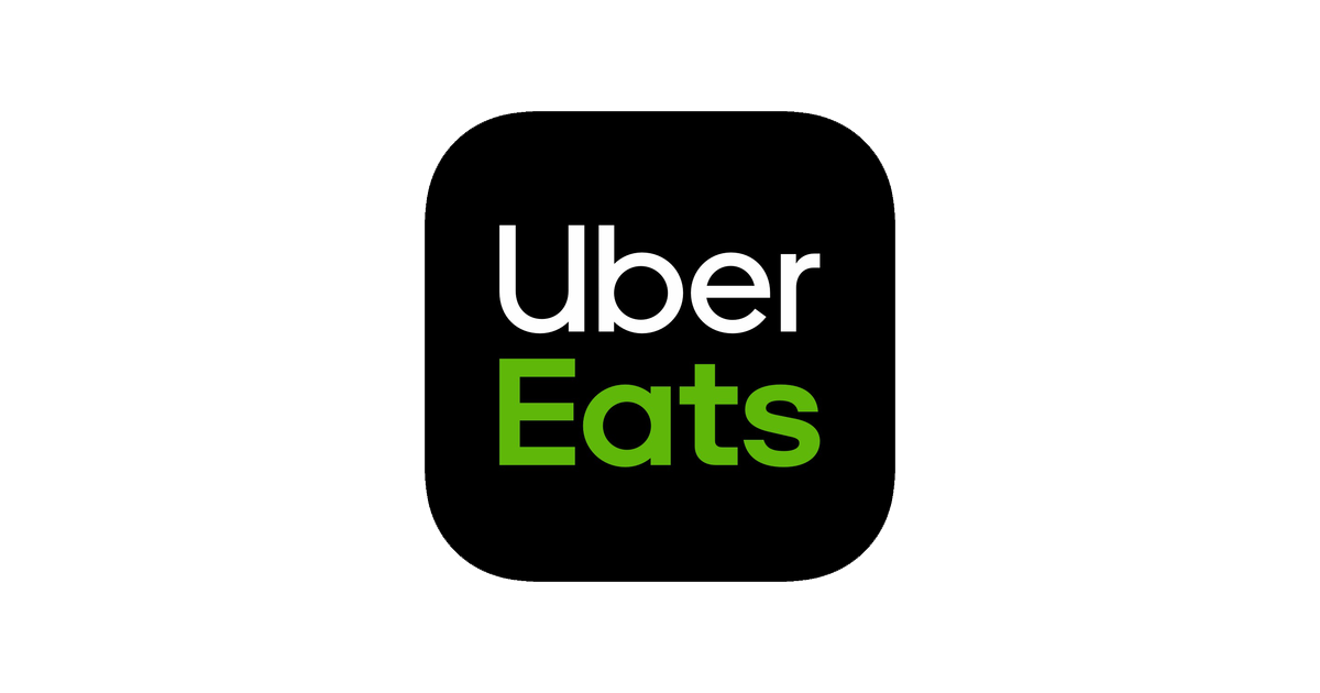 Uber Eats app icon with black background, white 'Uber' text and green 'Eats' text.