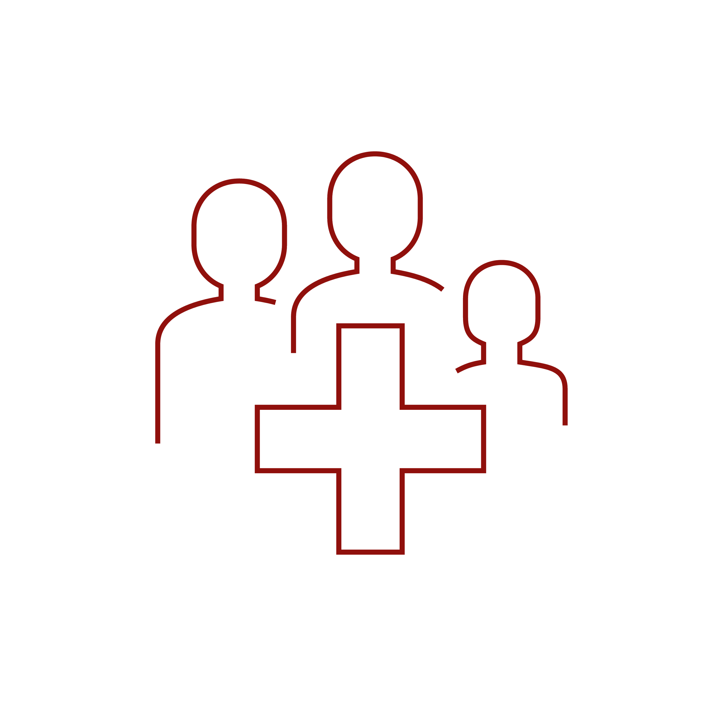 Outline of diverse human figures in red, representing a group of people or community.