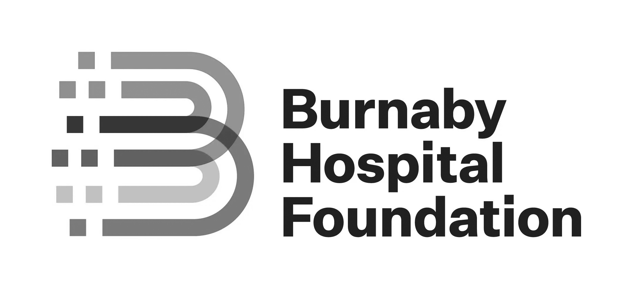 Logo of the Burnaby Hospital Foundation featuring a stylized cross made of squares and lines, with the foundation's name next to it.