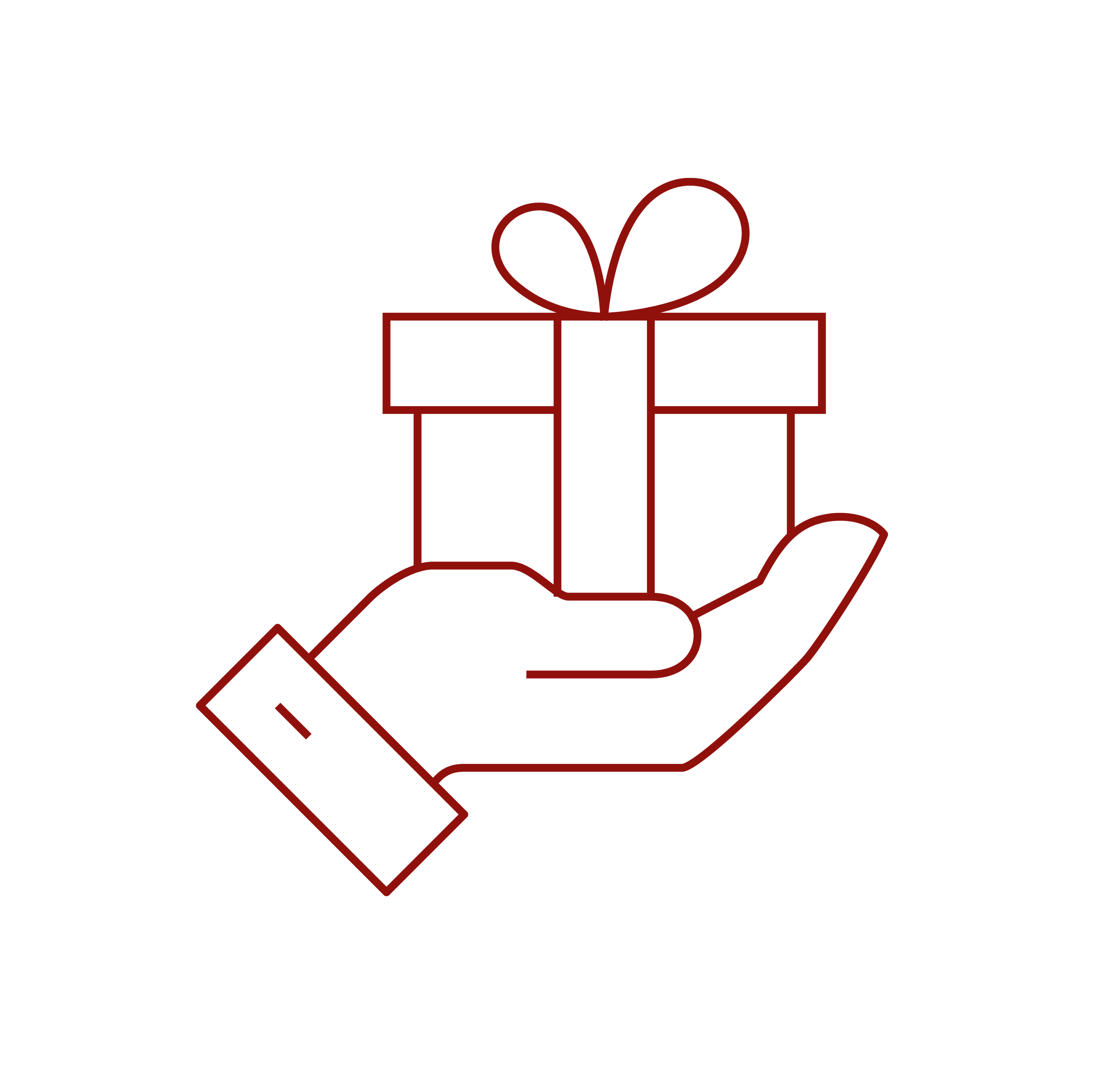 Outline of a hand holding a gift box with a bow on top.
