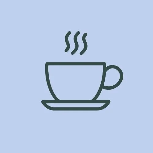 Icon of a steaming coffee cup on a saucer